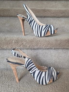 GUESS Zebra Print Slingback Heels